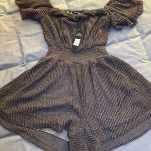 Fashion Nova Brown Off-Shoulder Jumpsuit